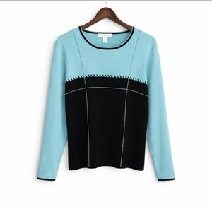 Carducci Vintage Blue And Black Colorblock Whipstitch Design Sweater Sz XL